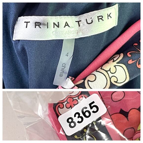 Trina Turk Floral Halter Mini Dress Sz 4 Lined Pink Navy Peach Retro Stretch - Picture 11 of 11